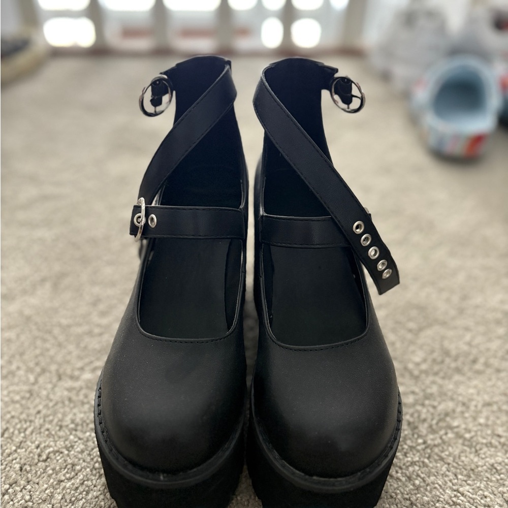 Black Women's Platform Mary Jane Shoes